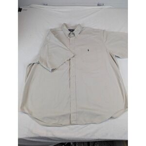 Ralph Lauren Blake Mens XXL Short Sleeve Button Down Shirt Beige 100 Cotton